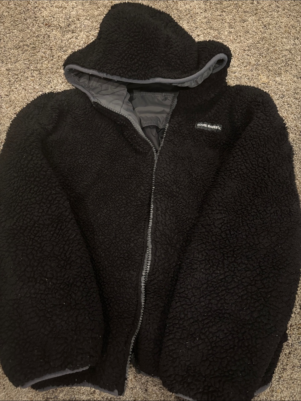 Boys Eddie Bauer Kids Black Sherpa Hooded Puffer Jacket